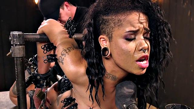 Trapped ebony fucked hard in pussy by weird guy