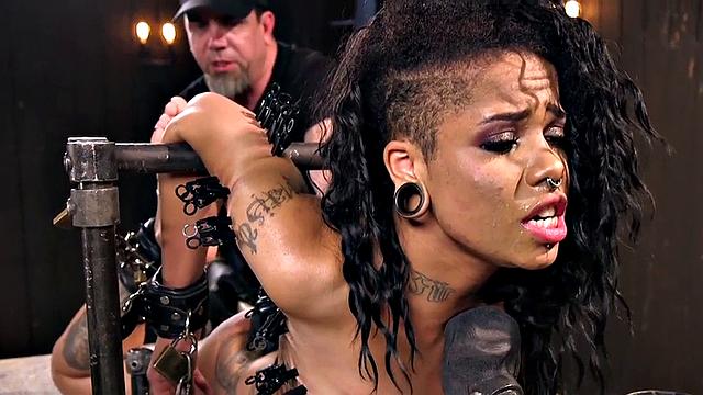 Trapped ebony fucked hard in pussy by weird guy