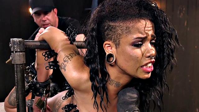 Trapped ebony fucked hard in pussy by weird guy