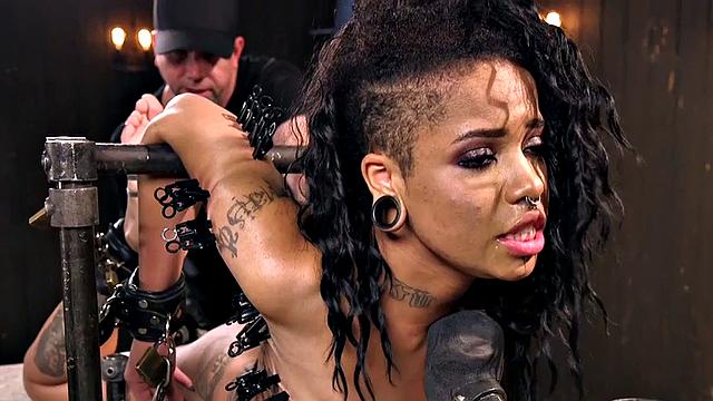 Trapped ebony fucked hard in pussy by weird guy