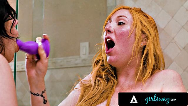 GIRLSWAY - Horny All Naturals Lauren Phillips & Mona Azar Have Bathroom Dildo Fuck