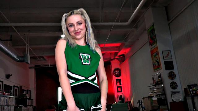 21yo cheerleader wanking and rubbing BF's oiled cock