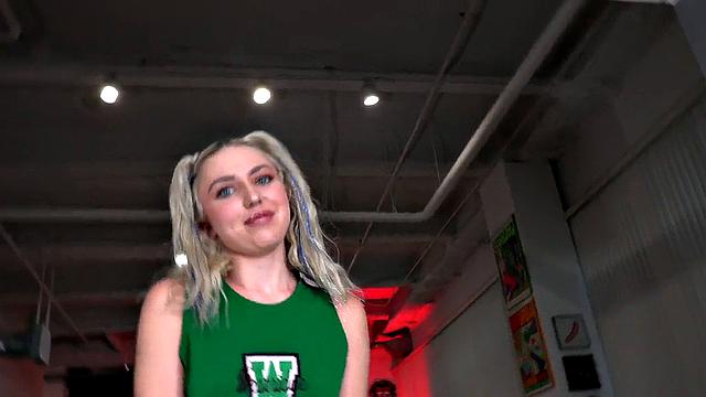 21yo cheerleader wanking and rubbing BF's oiled cock