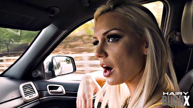 Big-titted hairy blonde loves cock riding