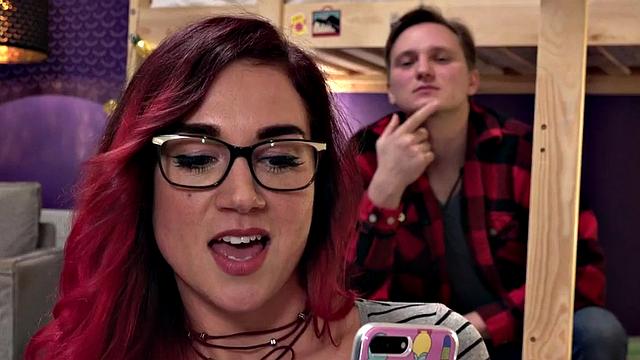 Eurobabe with glasses fucks her roommate in both ways in hostel room