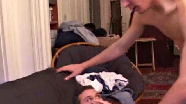 Chris Javin stops by and starts foreplay with Brennan Stark. The dicks come out and te two exchange blowjobs. Then Chris dons a condom and fucks Brennan's ass.