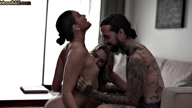 Voyeur guy enjoys lesbian show with his wife