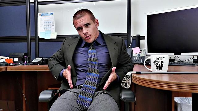 Kinky boss with tattoos fucks hairy ass of his employee in office 3some