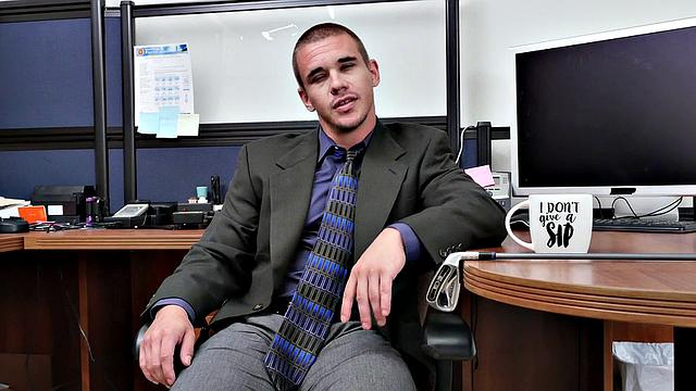 Kinky boss with tattoos fucks hairy ass of his employee in office 3some