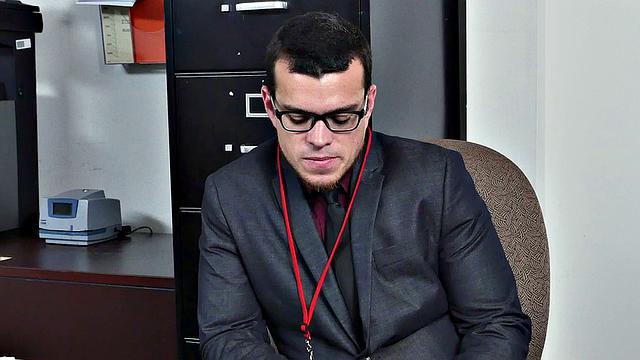 Kinky boss with tattoos fucks hairy ass of his employee in office 3some