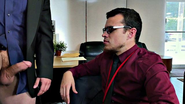 Kinky boss with tattoos fucks hairy ass of his employee in office 3some