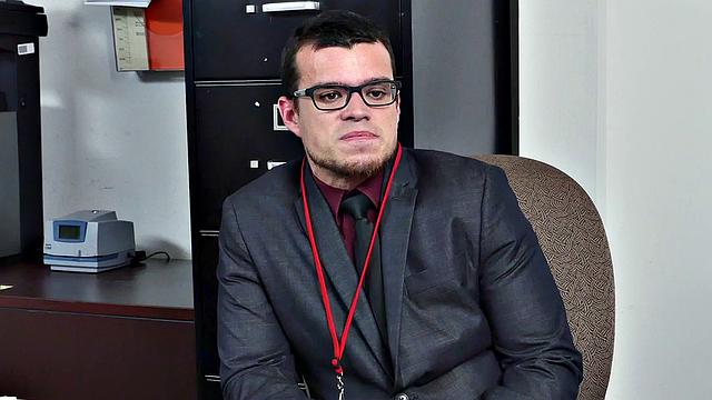 Kinky boss with tattoos fucks hairy ass of his employee in office 3some