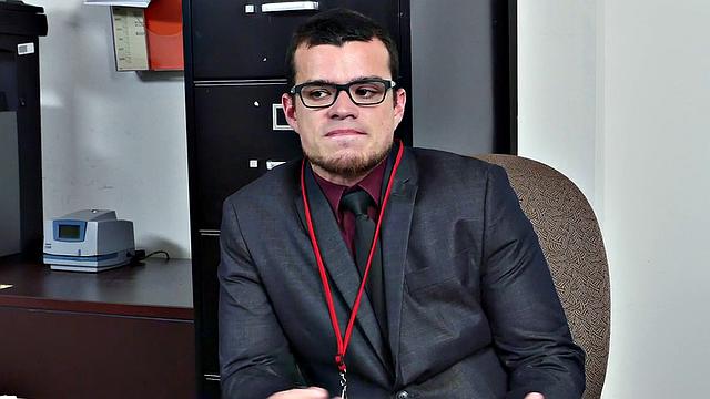 Kinky boss with tattoos fucks hairy ass of his employee in office 3some