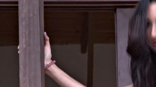 Little Kyle's horny girlfriend shows her yummy body and rubs pussy