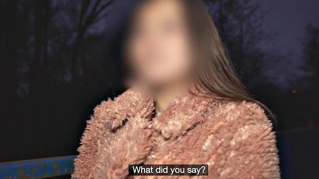 Fake priest bangs face-hiding babe in public van outdoors