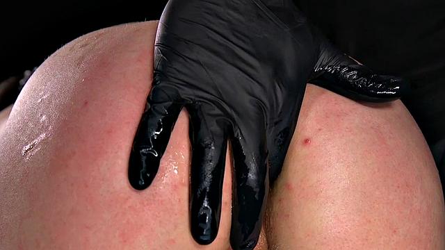 BDSM ballgagged Asian squirts during anal play by master