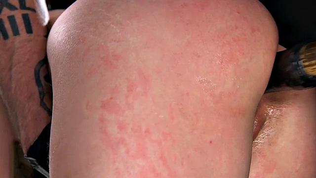 BDSM ballgagged Asian squirts during anal play by master