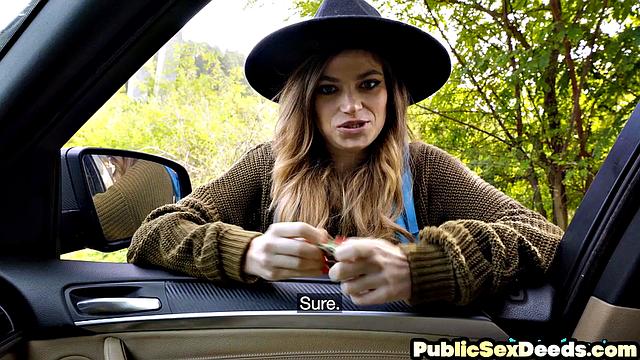 Cute babe cockriding in public