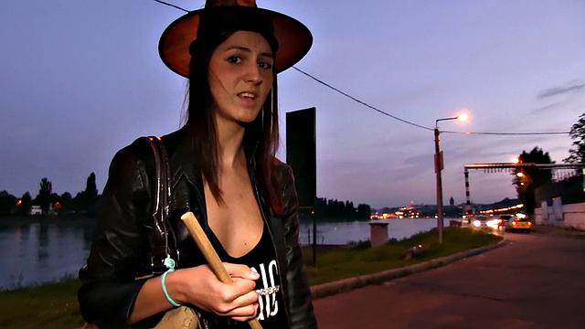 Naughty witch bends over for cash & takes a deep throat pounding in the wild