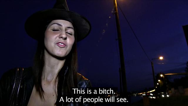 Naughty witch bends over for cash & takes a deep throat pounding in the wild