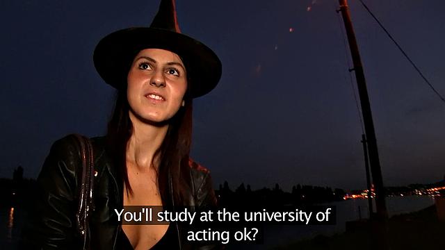 Naughty witch bends over for cash & takes a deep throat pounding in the wild