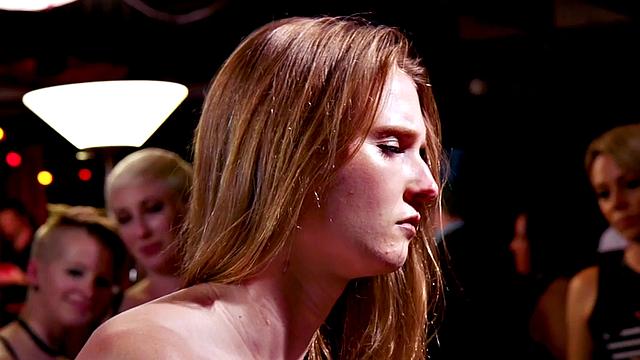 BDSM tattooed babe spanked and whipped in voyeuristic public