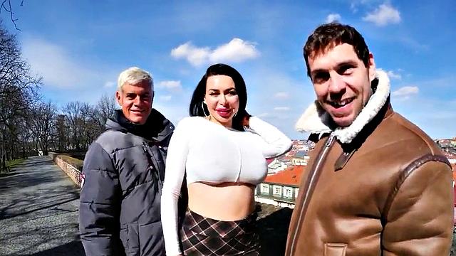 Stunning babe with inked body double penetrated in threesome