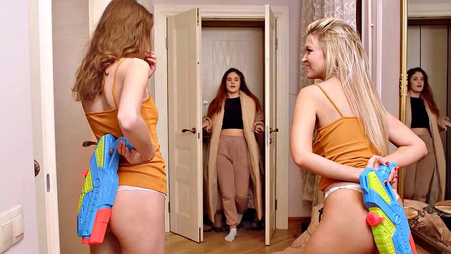 DYKE4K. Nothing can be better than a threesome with a lot of water on sexy bodies