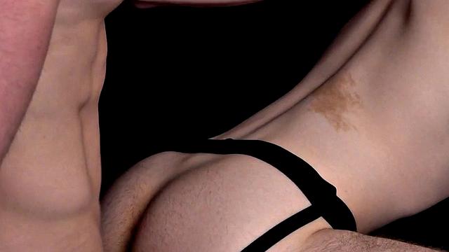 Twink in jockstrap rimmed n fucked by rimjob stud