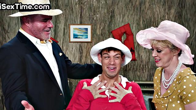 Mature busty bisex lady 3some licked by stud and MILFD