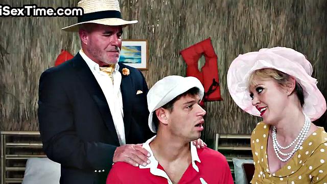 Mature busty bisex lady 3some licked by stud and MILFD