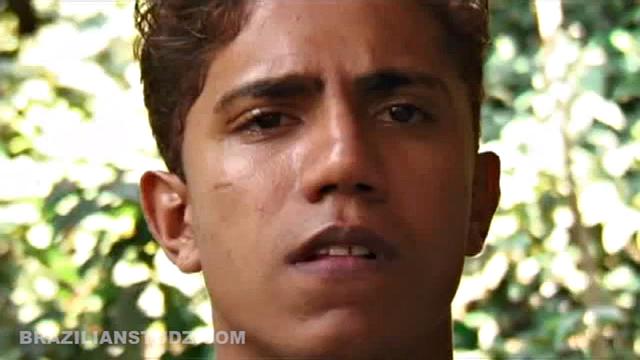 Dark skinned Bruno Santos watches as a make out session with inked Alvaro Lima and Alan Cesar is already in progress.