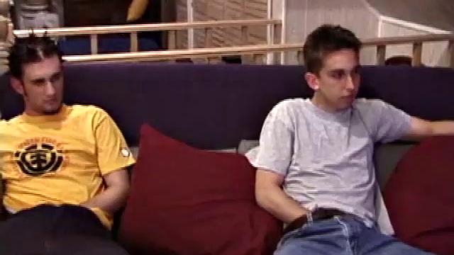 Adam, Chad and Lukas waste no time in stripping off and getting down to it. As Lukas rubs Adam's groin, Chad pulls his pants down to his knees and starts rubbing his cock.