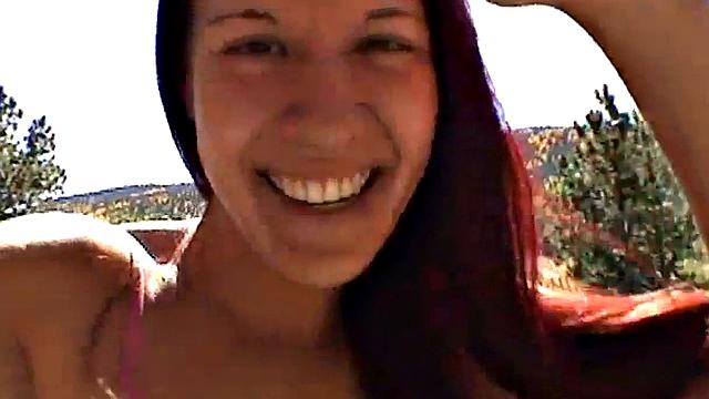 Teen slut masturbates in the great outdoors