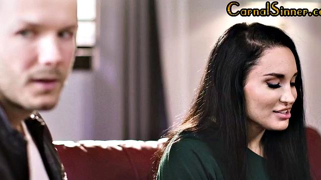 Sinning babe riding lover's cock while dirtytalking