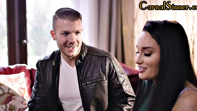 Sinning babe riding lover's cock while dirtytalking