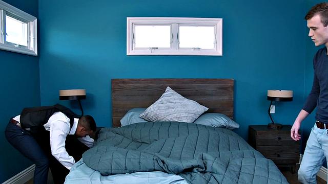 Thick inked bottom cutie gets barebacked by muscular black cop in bedroom