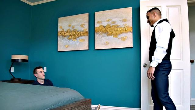 Thick inked bottom cutie gets barebacked by muscular black cop in bedroom