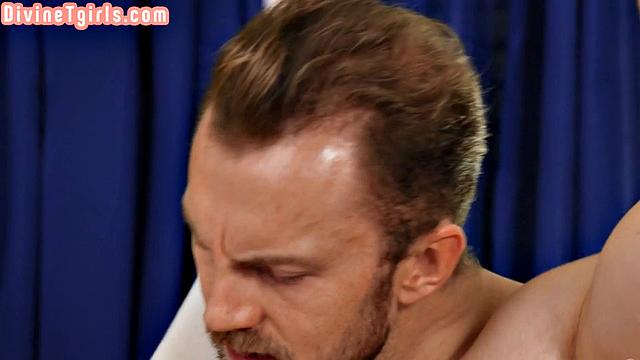 Pinkhair petite TS gets drilled