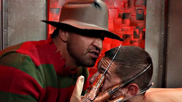 BDSM hunk toys mesmerized twink with dildo after deepthroat