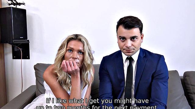 DEBT4k. Blond bride dragged into sex with loan shark by her groom