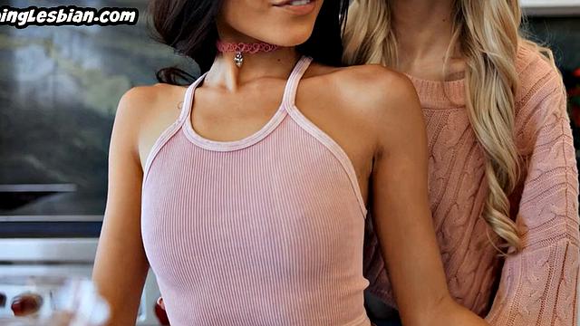 Petite Asian enjoys foodfetish sex with fingering GF