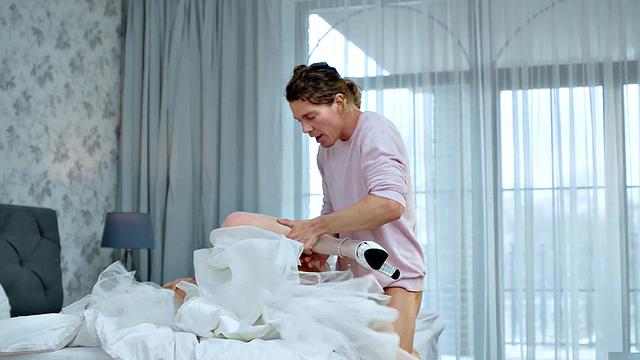 Curly-haired bride receives a wedding gift of a steamy standing fuck with a bald pussy twist