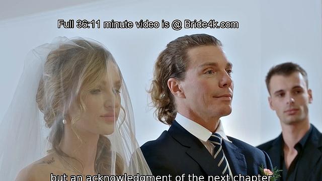 Curly-haired bride receives a wedding gift of a steamy standing fuck with a bald pussy twist