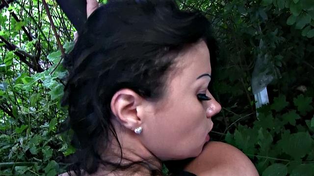 Brunette Cheats on Boyfriend with a Ball-Licking Outdoor POV