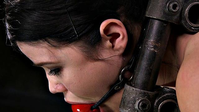 Gagged bondage sub whipped and clamped by strict dom