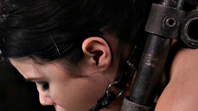 Gagged bondage sub whipped and clamped by strict dom