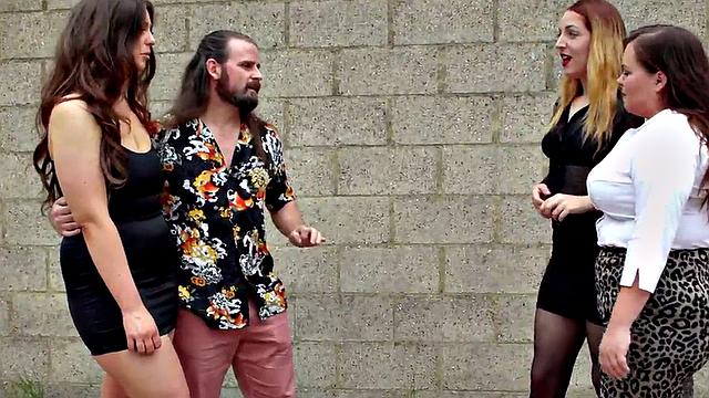 CFNM British babes suck lucky cock in group action