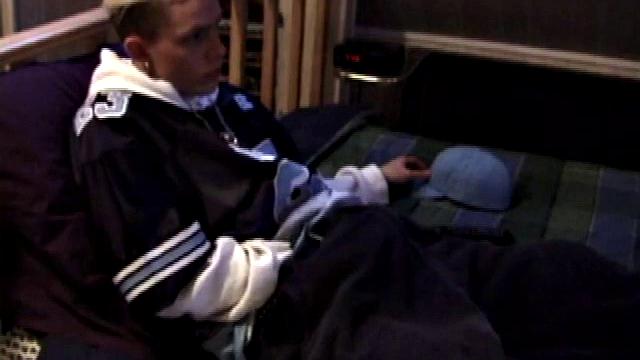 Prepared to rub one out, Shane sheds his clothes and works up a boner. Once stiff, he strokes his cock with determination, edging himself a few times along the way. Finally he shoots a nice warm load onto his chest.