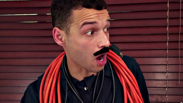 Hot redhead seduces and fucks a repairman in the kitchen